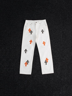 Chrome Hearts Cross Patch White Jeans — hero